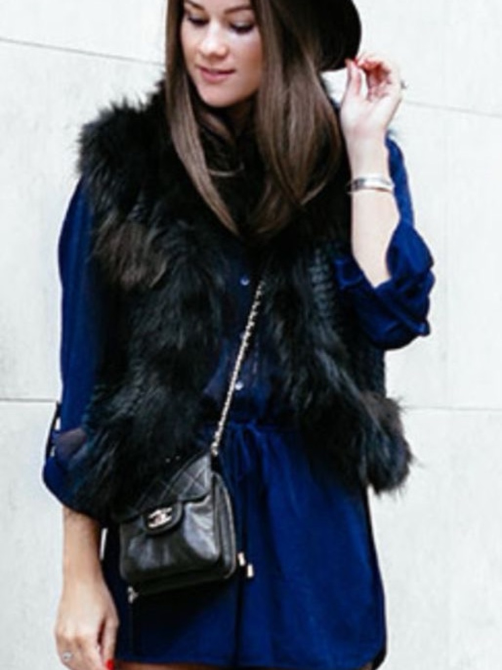Elizabeth and James Black Fur Vest
